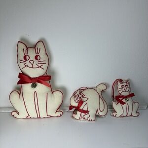 Vintage Handmade Cats Kittens Stuffed Plush Animal Folk Art Cottage Core